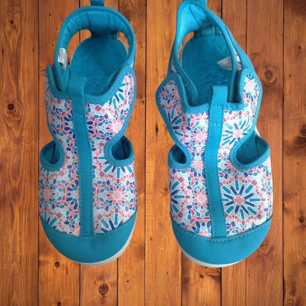 Lands' End Girl's Youth 3M Turquoise Multicolor Hook & Loop Water Sandals